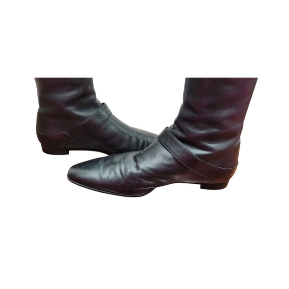 MANOLO BLAHNIK Size 36/US 6 Black Leather Low-Heeled Tall Back- Zip Boot… - Picture 10 of 15